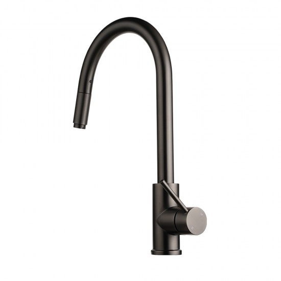 Gooseneck Gunmetal Grey 360° Swivel Pull Out Kitchen Sink Mixer Tap Solid Brass